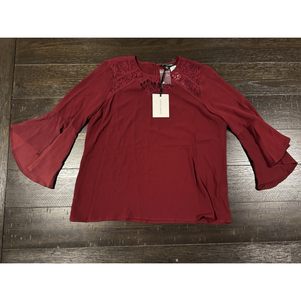 NWT 41 Hawthorn Small Large Isebella Isabella Lace Front Blouse Top Burgundy L